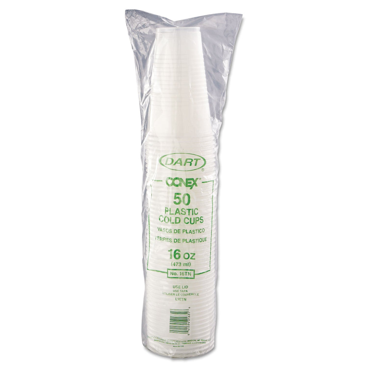 Dart High-Impact Polystyrene Cold Cups, 16 oz, Translucent, 50 Cups/Sleeve, 20 Sleeves/Carton