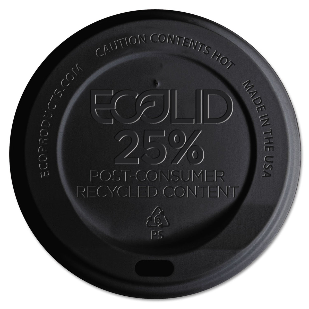 Eco-Products EcoLid 25% Recycled Content Hot Cup Lid, Black, Fits 10 oz to 20 oz Cups, 100/Pack, 10 Packs/Carton