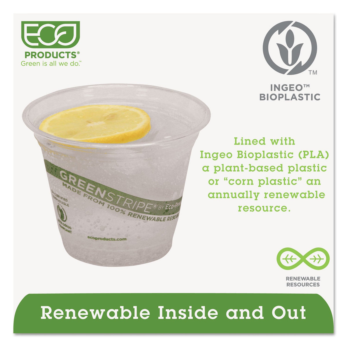 Eco-Products GreenStripe Renewable and Compostable Cold Cups, 9 oz, Clear, 50/Pack, 20 Packs/Carton