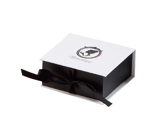 Matte White/Black - Ribbon Jewelry Box - 2-3/4 x 2-3/4 x 1"