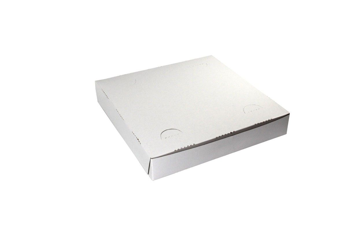 White - 1 Pc. Lock Corner Pizza Box - 12 x 12 x 2" (Heavy Paperboard)