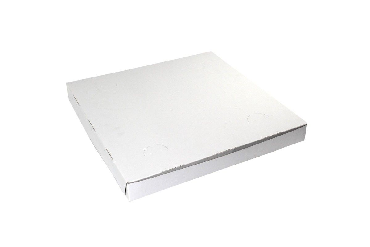 White - 1 Pc. Lock Corner Pizza Box - 14 x 14 x 1-1/2"