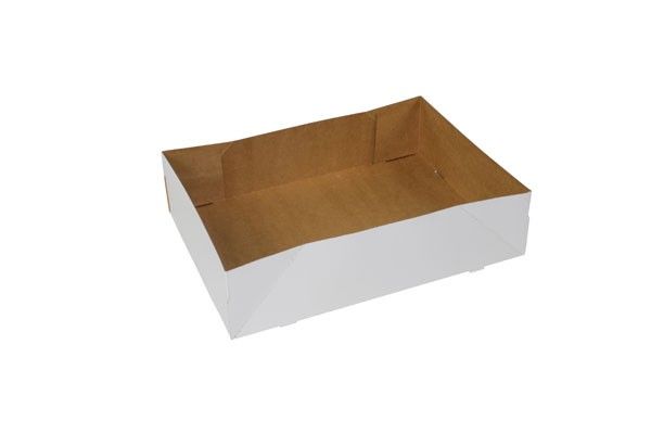 White Exterior / Kraft Interior - Donut Tray - 13-1/2 x 9-7/8 x 3-3/8" (4 Corner - Glued)