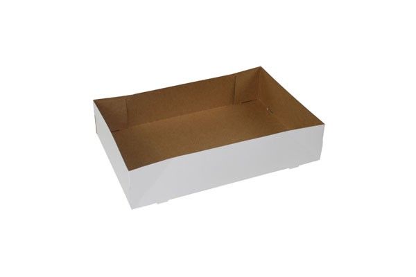 White Exterior / Kraft Interior - Donut Tray - 13-1/2 x 9 x 3" (4 Corner - Glued)