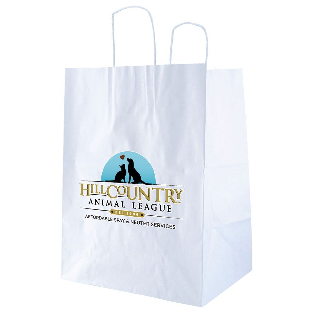White Kraft - Paper Restaurant / Take Out Bag - 13 x 6 x 15-3/4"