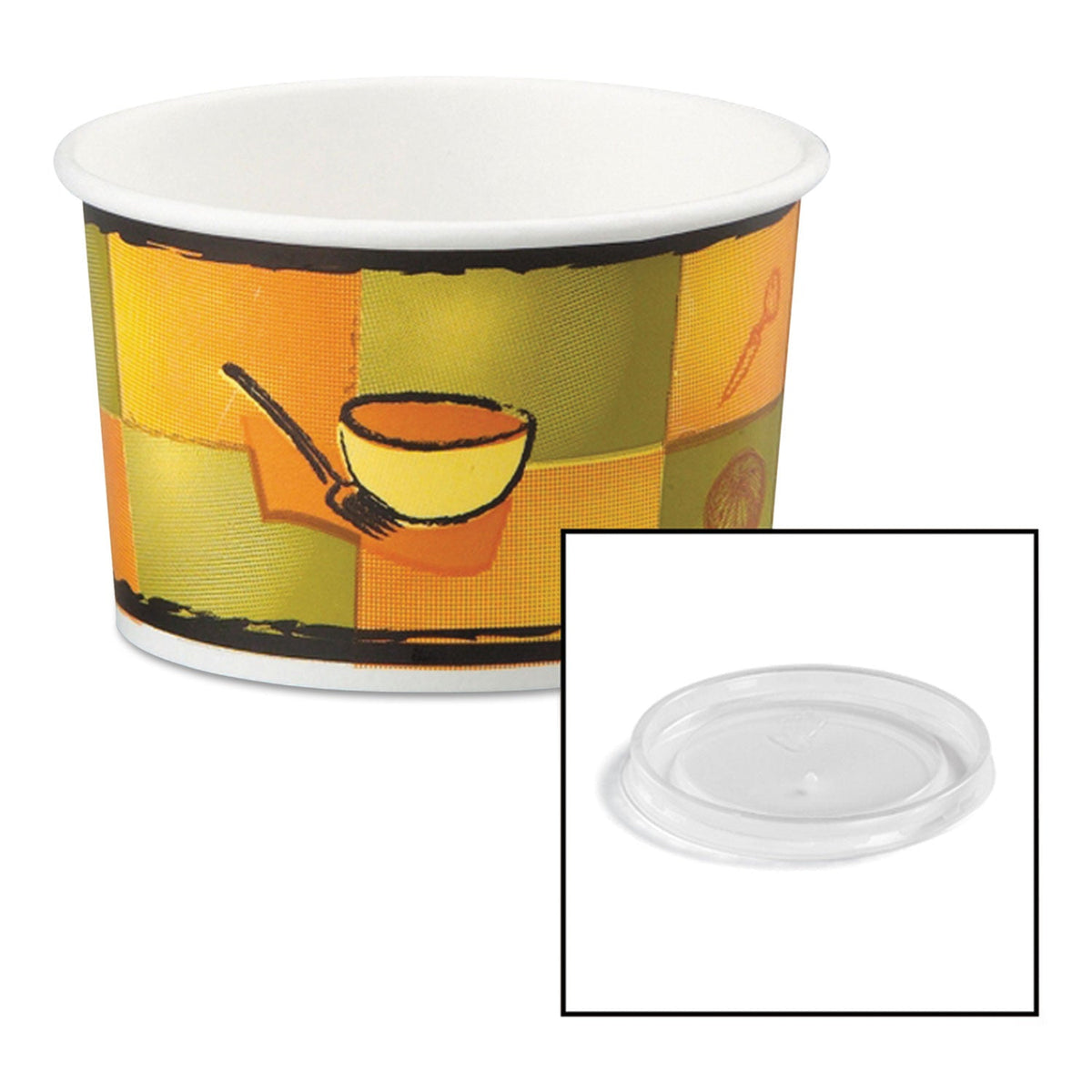Chinet Streetside Paper Food Container with Plastic Lid, Streetside Design, 8-10 oz, 250/Carton