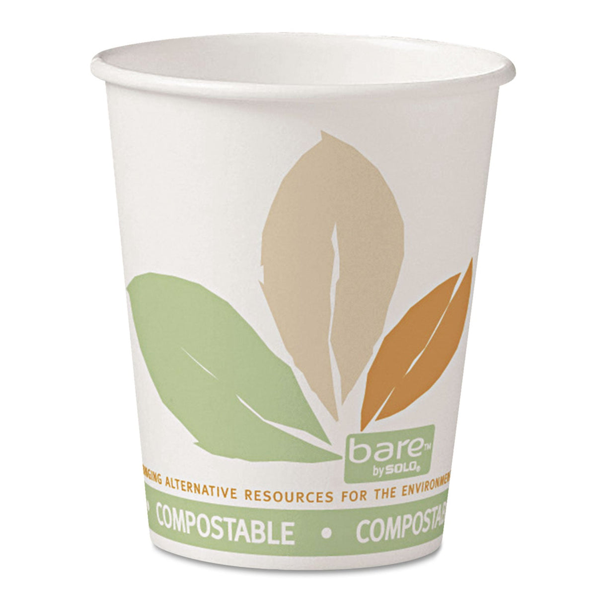 Dart Bare by Solo Eco-Forward PLA Paper Hot Cups, 10 oz, Leaf Design, White/Green/Orange, 50/Bag, 20 Bags/Carton
