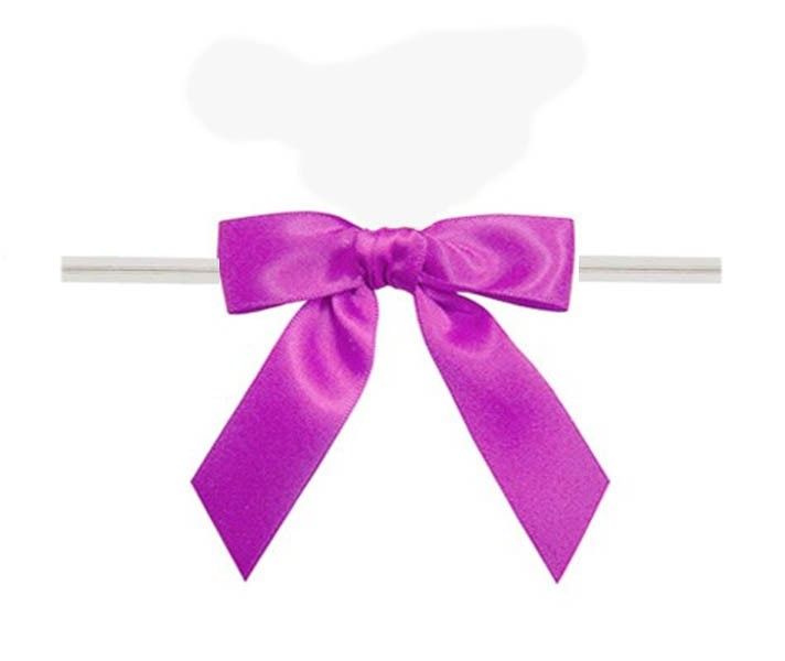 Azalea - Satin Bow with Twist Tie - 2-1/2" Width Bow - 4" Clear Twist Tie