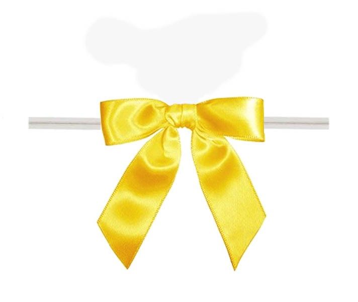 Daffodil - Satin Bow with Twist Tie - 2-1/2" Width Bow - 4" Clear Twist Tie