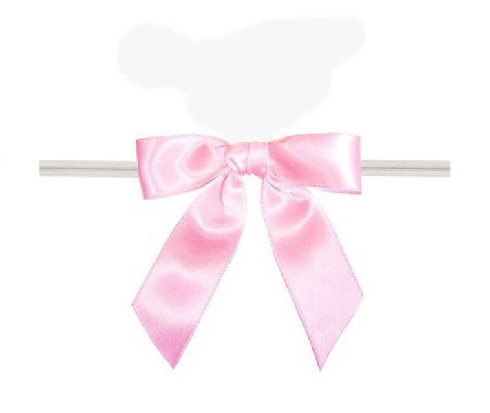 Pink - Satin Bow with Twist Tie - 2-1/2" Width Bow - 4" Clear Twist Tie