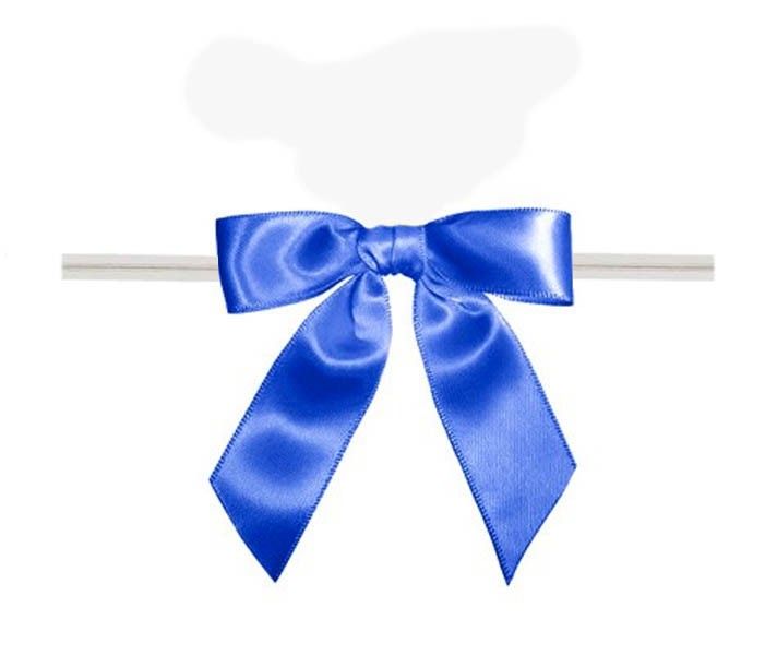 Royal Blue - Satin Bow with Twist Tie - 2-1/2" Width Bow - 4" Clear Twist Tie