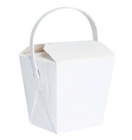 White - Mini Noodle Box with Paper Handle - (8 oz) Top: 2.6 (L) x 2.8 (W) Base: 1.8 (L) x 2.2 (W) x 2.8" (H)