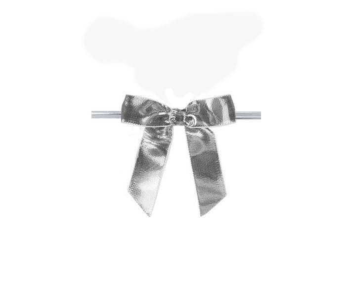 Silver Metallic - Metallic Bow with Twist Tie - 2-1/2" Width Bow - 6" Silver Twist Tie