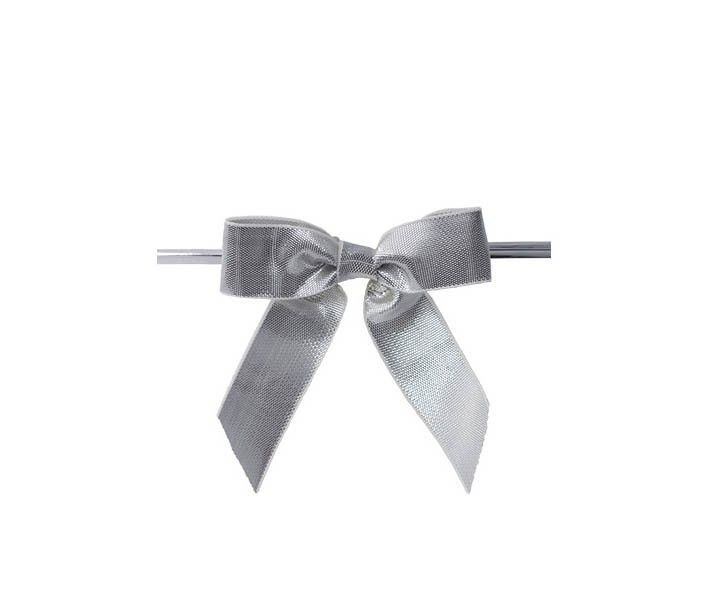 Silver Metallic - Metallic Bow with Twist Tie - 3" Width Bow - 6" Silver Twist Tie