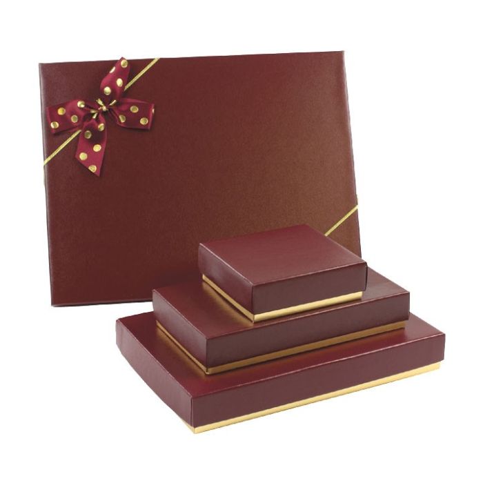 Burgundy Lid / Gold Base Rigid Candy Boxes