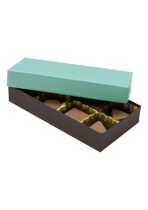 Mint Lid / Dark Chocolate Base - Rigid Candy Box - Lid & Base - (1/4 lb) 6-1/2 x 3-1/2 x 1-1/8"