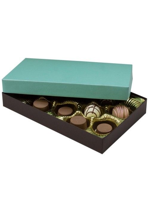 Mint Lid / Dark Chocolate Base - Rigid Candy Box - Lid & Base - (1/2 lb) 8-1/8 x 5-1/4 x 1-1/8"