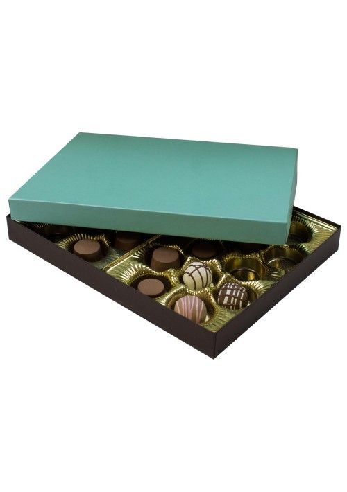 Mint Lid / Dark Chocolate Base - Rigid Candy Box - Lid & Base - (1 lb) 10-1/2 x 8-1/8 x 1-1/8"