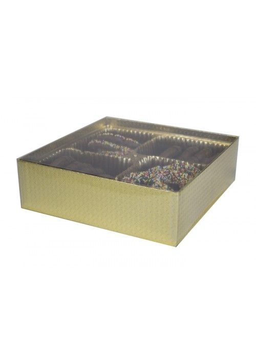Gold Diamond - Clear Lid - Rigid Candy Box - Lid & Base - (1 lb + Specialty Square) 7-1/2 x 7-1/2 x 2-5/16"