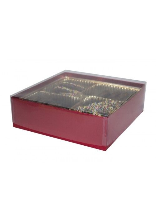 Red Diamond - Clear Lid - Rigid Candy Box - Lid & Base - (1 lb + Specialty Square) 7-1/2 x 7-1/2 x 2-5/16"