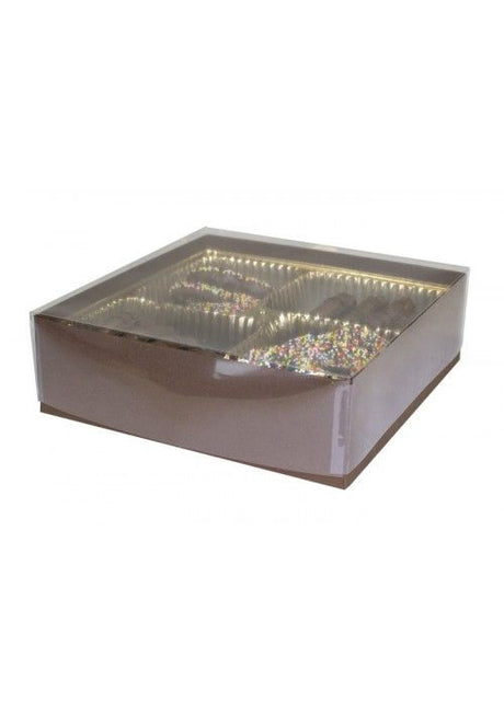 Cocoa - Clear Lid - Rigid Candy Box - Lid & Base - (1 lb + Specialty Square) 7-1/2 x 7-1/2 x 2-5/16"