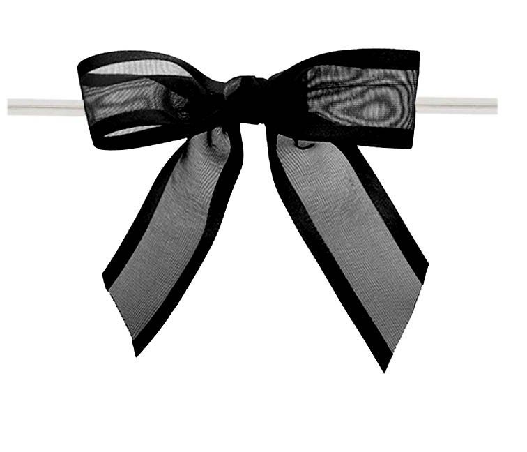 Black - Ballet Bow with Twist Tie - 3-1/2" Width Bow - 4" Clear Twist Tie