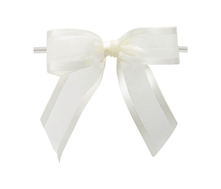 Ivory - Ballet Bow with Twist Tie - 3-1/2" Width Bow - 4" Clear Twist Tie