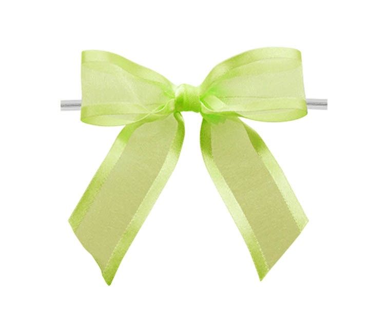 Kiwi Green - Ballet Bow with Twist Tie - 3-1/2" Width Bow - 4" Clear Twist Tie