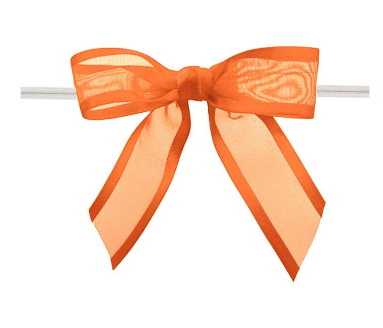 Orange - Ballet Bow with Twist Tie - 3-1/2" Width Bow - 4" Clear Twist Tie