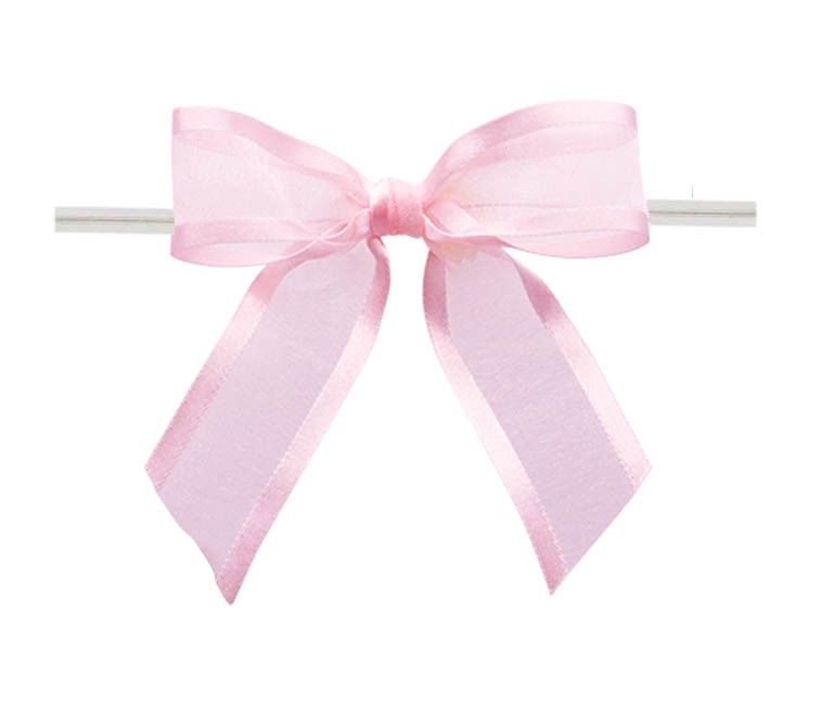 Pink - Ballet Bow with Twist Tie - 3-1/2" Width Bow - 4" Clear Twist Tie