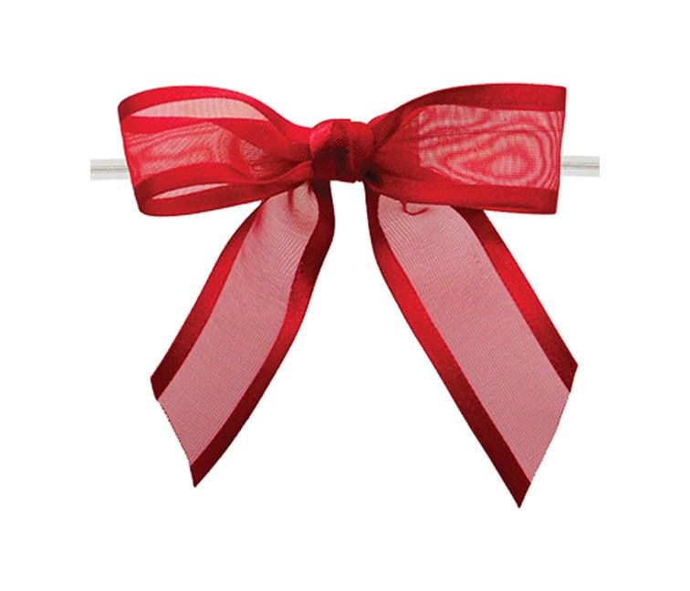 Red - Ballet Bow with Twist Tie - 3-1/2" Width Bow - 4" Clear Twist Tie