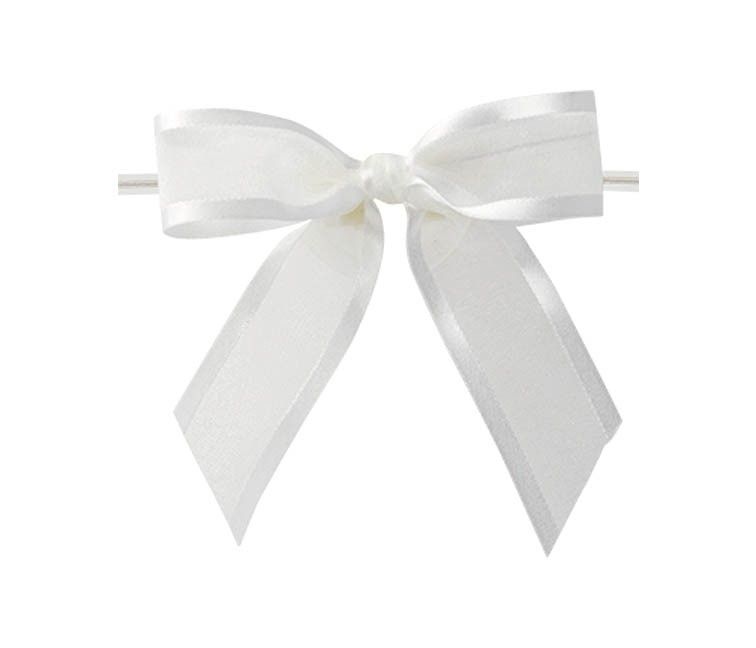 White - Ballet Bow with Twist Tie - 3-1/2" Width Bow - 4" Clear Twist Tie