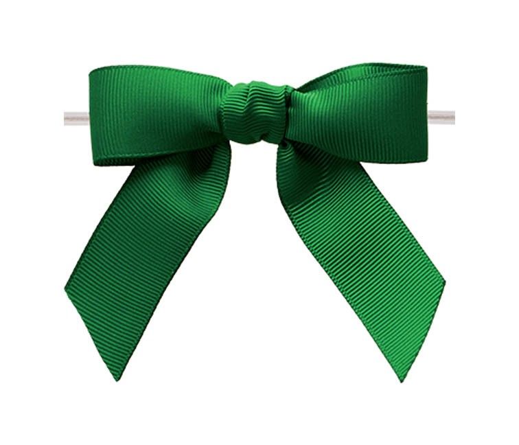 Emerald - Grosgrain Bow with Twist Tie - 3-1/2" Width Bow - 4" Clear Twist Tie