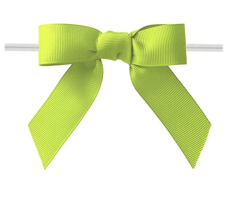 Kiwi Green - Grosgrain Bow with Twist Tie - 3-1/2" Width Bow - 4" Clear Twist Tie
