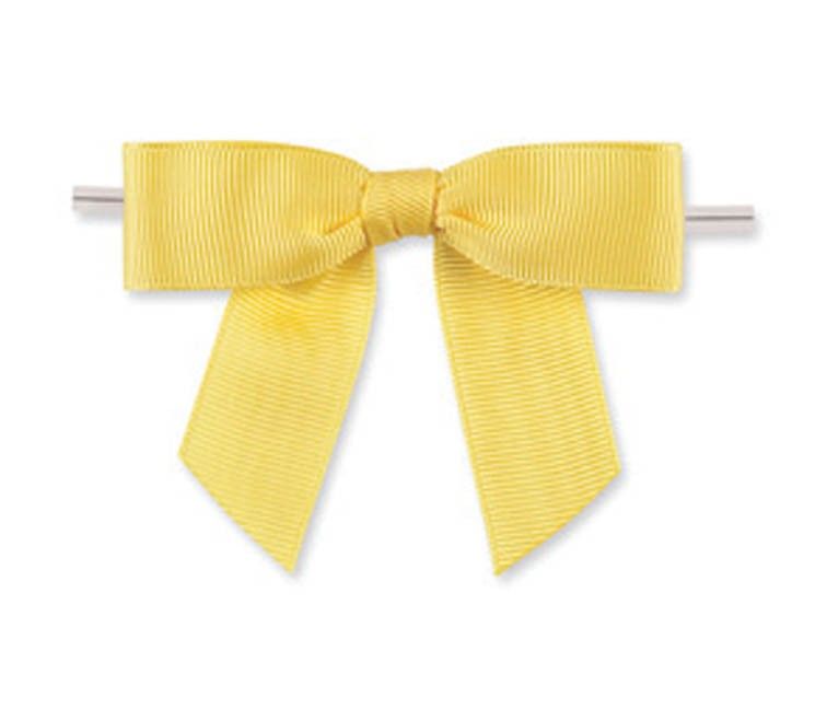Lemon Yellow - Grosgrain Bow with Twist Tie - 3-1/2" Width Bow - 4" Clear Twist Tie