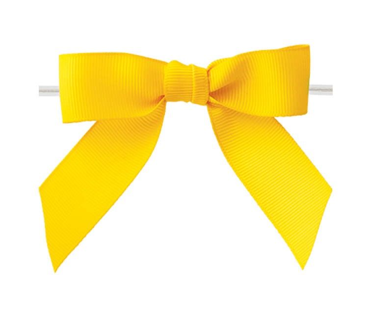 Yellow Maize - Grosgrain Bow with Twist Tie - 3-1/2" Width Bow - 4" Clear Twist Tie