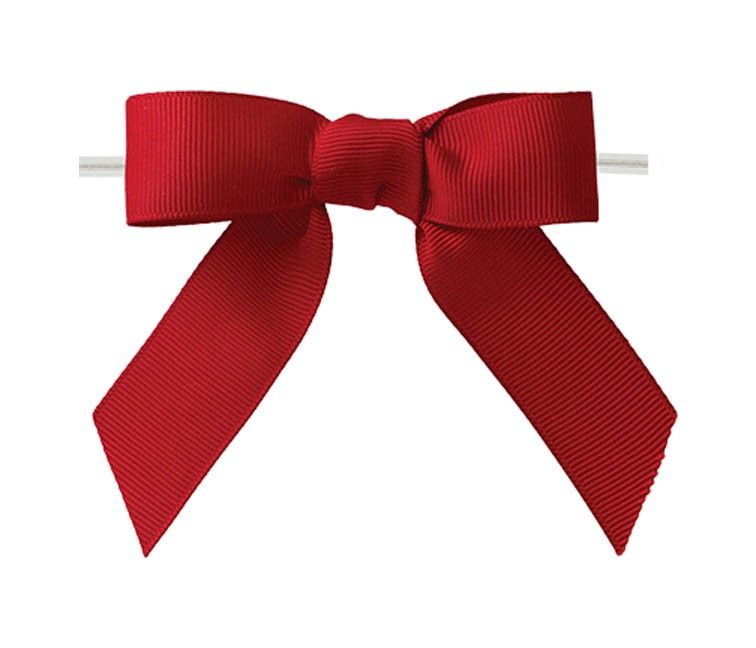 Red - Grosgrain Bow with Twist Tie - 3-1/2" Width Bow - 4" Clear Twist Tie