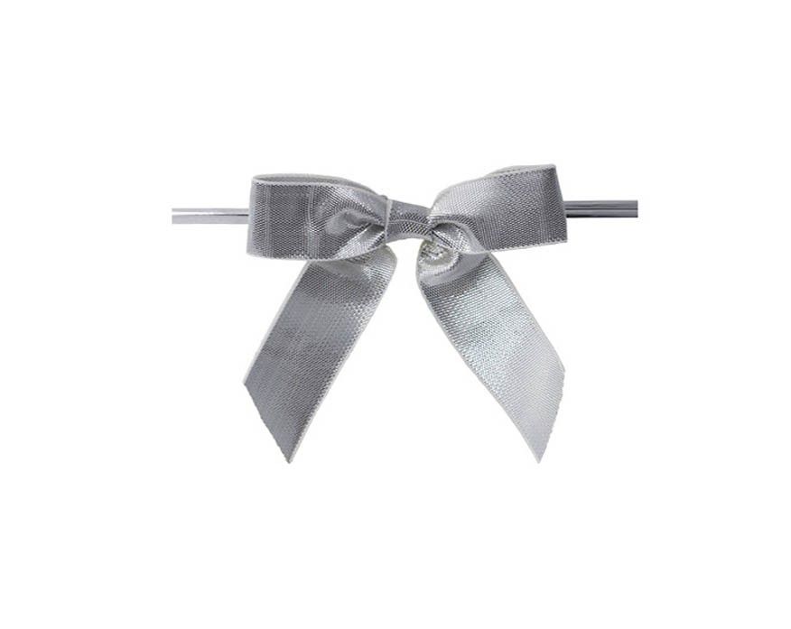 Metallic Silver - Bow with Twist Tie - 3-1/2" Width Bow - 4" Twist Tie