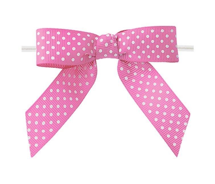 Pink Polka Dot - Polka Dot Bow with Twist Tie - 3-1/2" Width Bow - 4" Clear Twist Tie