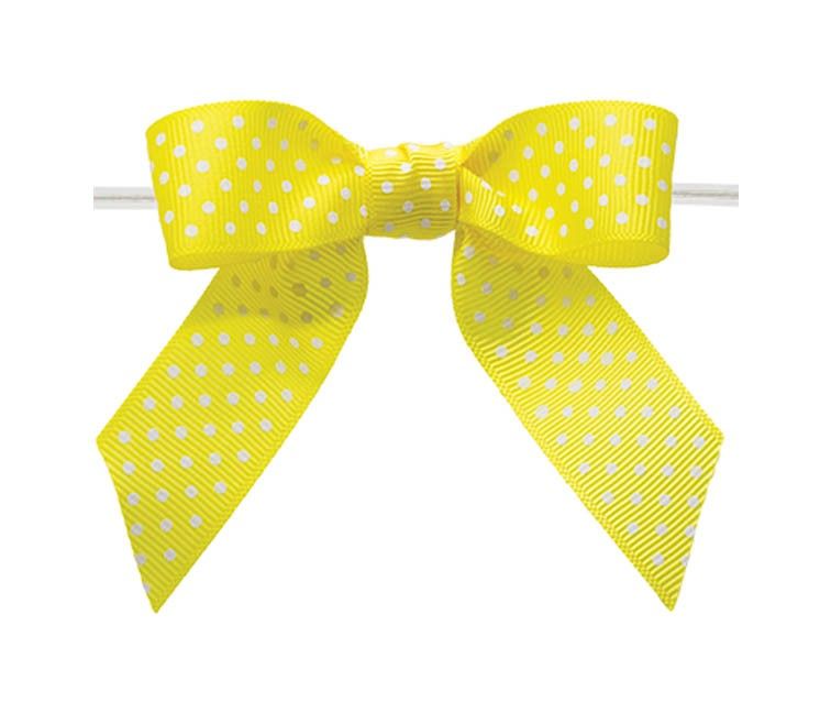 Yellow Maize Polka Dot - Polka Dot Bow with Twist Tie - 3-1/2" Width Bow - 4" Clear Twist Tie