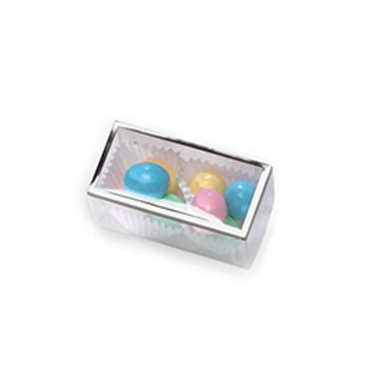 Clear - Silver Rimmed Rectangle Candy Box - (2 Pc.) 3 x 1-1/2 x 1-3/8"