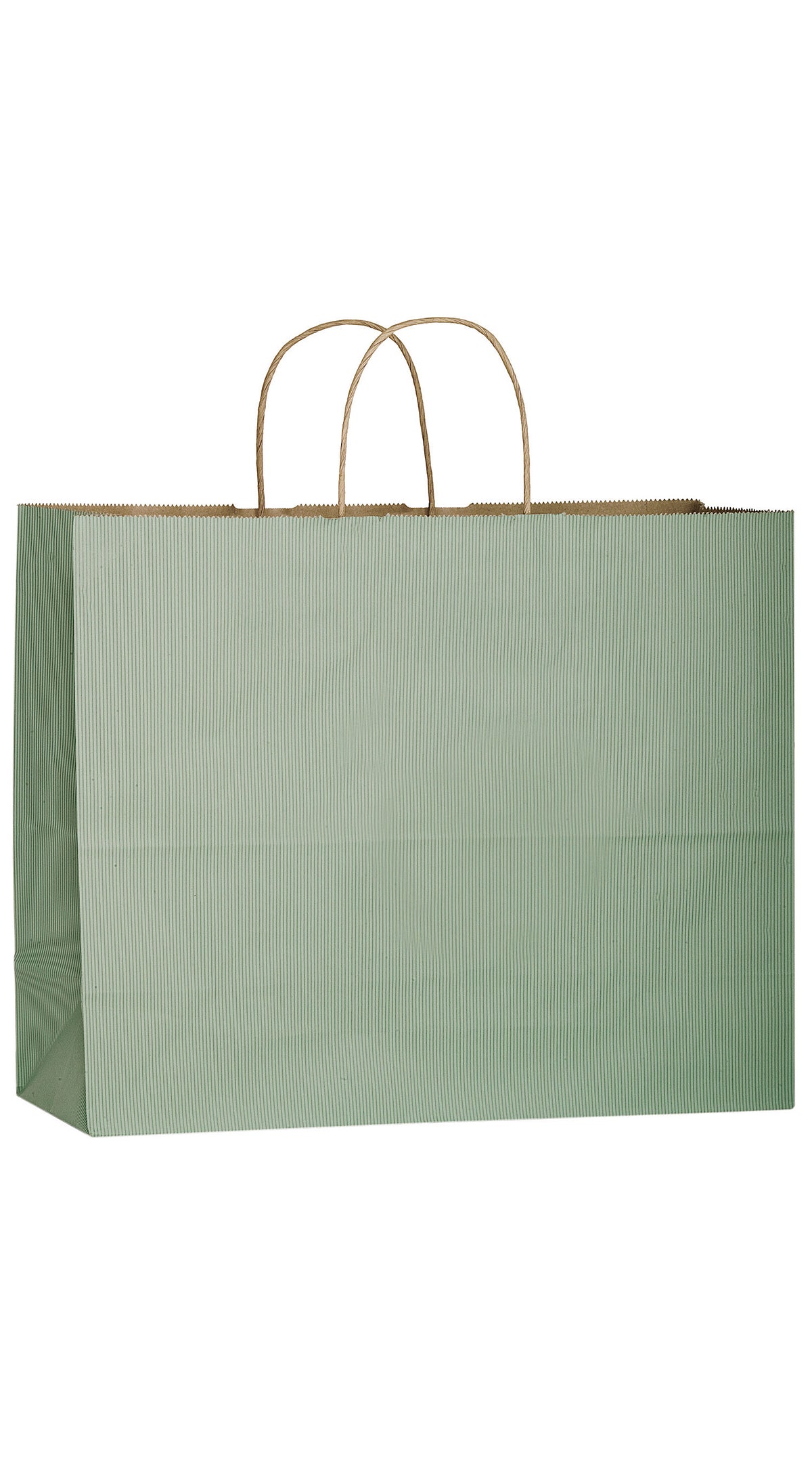 Sage shadow stripe matte shopping bag, 16 x 6 x 13"