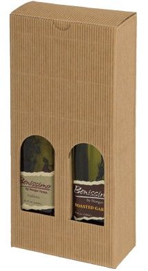 Natural Kraft Textured Rib - 2 Bottle Olive Oil Box - 4-5/16 x 2-1/8 x 9-7/16" (200 ml)