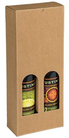 Natural Kraft Textured Rib - 2 Bottle Olive Oil Box - 5-1/8 x 2-9/16 x 12-9/16" (375 ml)