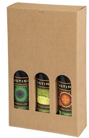 Natural Kraft Textured Rib - 3 Bottle Olive Oil Box - 7-7/8 x 2-1/2 x 12-9/16" (375 ml)