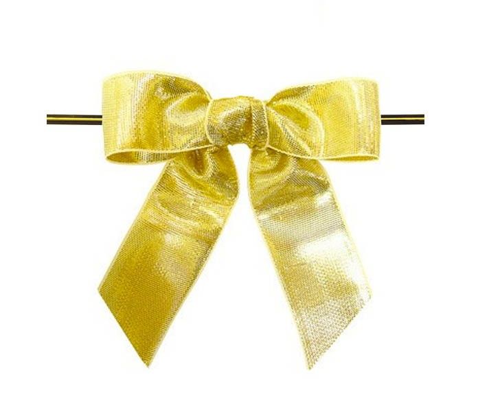 Gold Metallic - Metallic Bow with Twist Tie - 4" Width Bow - 6" Gold Twist Tie