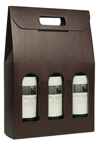 Chocolate Embossed - 3 Bottle Carrier - 10-5/8 x 3-1/2 x 15-3/4"