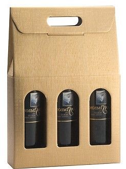Matte Gold Embossed - 3 Bottle Carrier - 10-5/8 x 3-1/2 x 15-3/4"