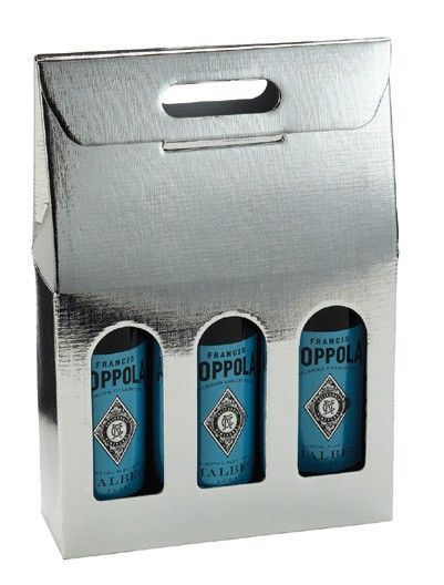 Silver Embossed - 3 Bottle Carrier - 10-5/8 x 3-1/2 x 15-3/4"