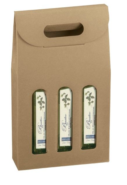 Natural Kraft - Smooth Finish - 3 Bottle Carrier - 375 ml. - 7-7/8 x 2-1/2 x 13-1/4" (375 ml)